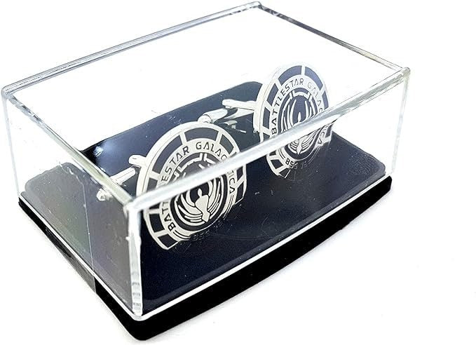 Silver Battlestar Galactica BSG 75 Officer Sci Fi Cosplay Cufflinks in Presentation Box