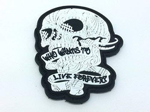 Who Wants To Live Forever Skull Tactical Paintball Airsoft Paintball PVC Morale Biker Patch