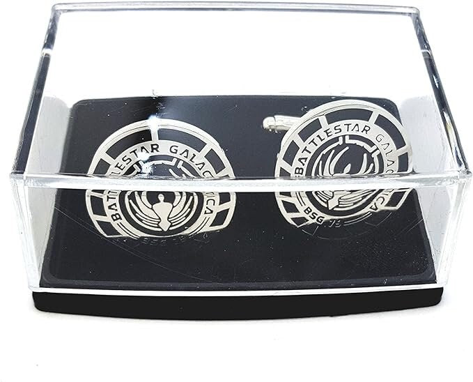 Silver Battlestar Galactica BSG 75 Officer Sci Fi Cosplay Cufflinks in Presentation Box