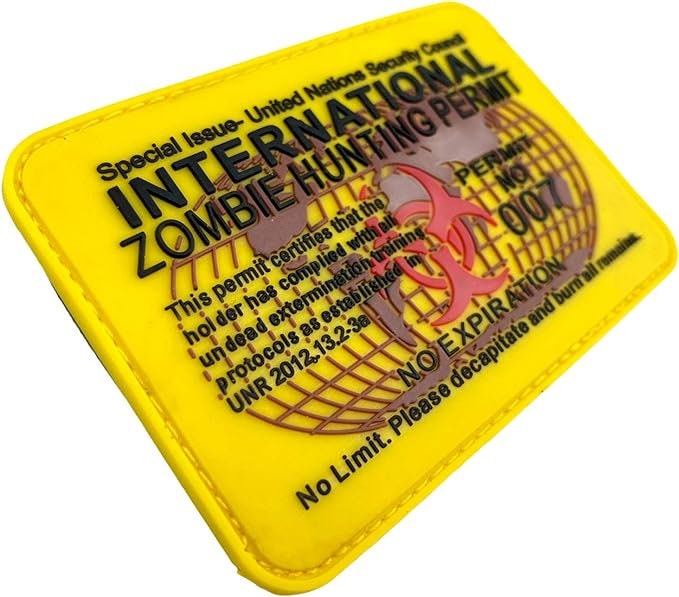 International Zombie Hunting Permit No Expiration Airsoft PVC Morale Cosplay Patch