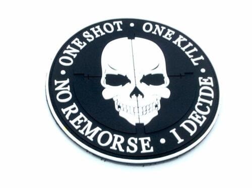 One Shot One Kill No Remorse I Decide Sniper PVC Airsoft Paintball Morale Patch