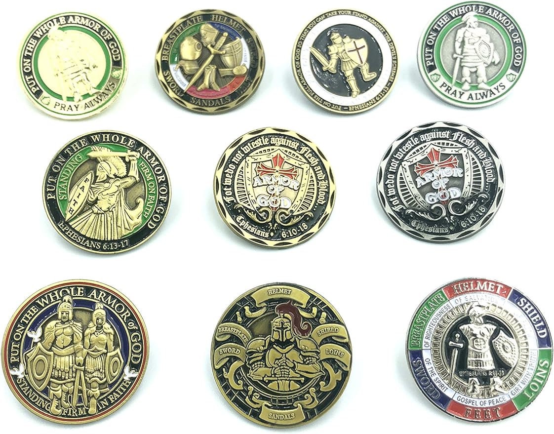 10 Pack Collection Put on the Full Armor of God Masonic Mason Cosplay Metal Pin Badge Brooch in Gift Box