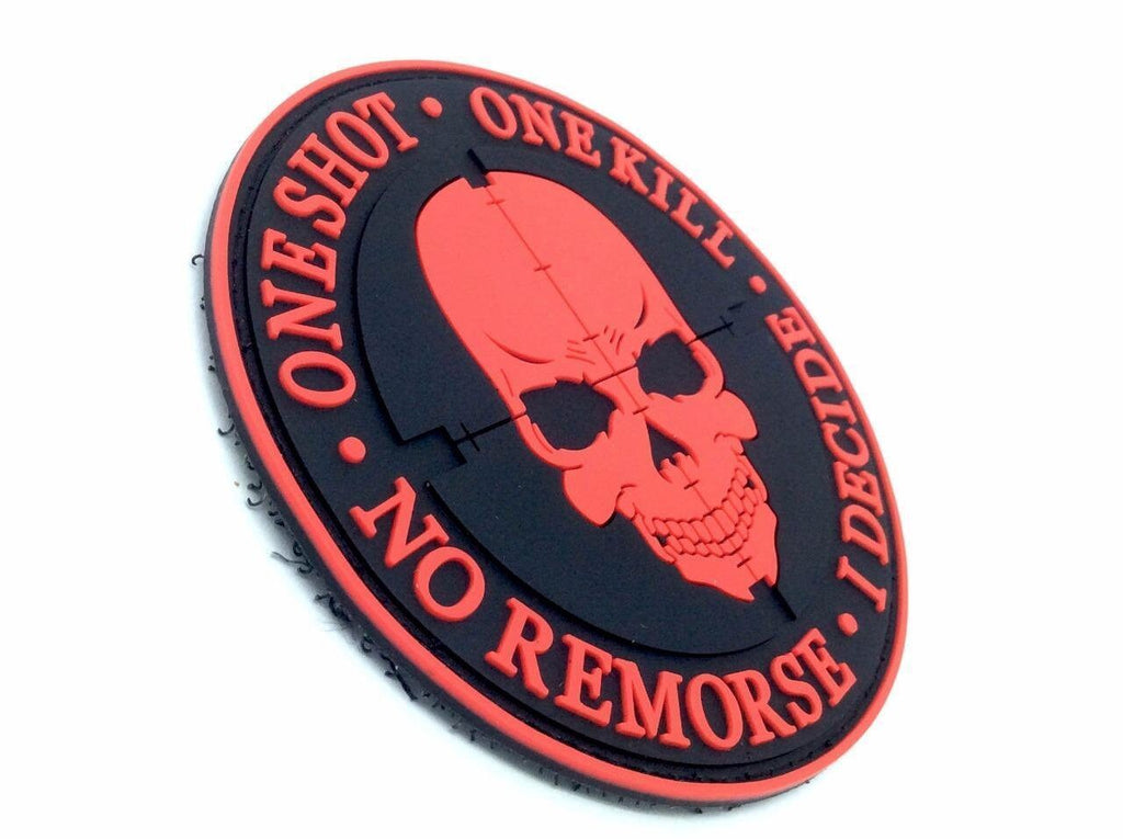 One Shot One Kill No Remorse I Decide Sniper PVC Airsoft Paintball Morale Patch
