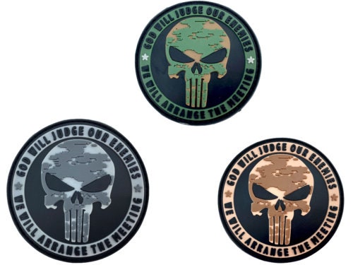 God Will Judge Our Enemies Camo Skull PVC Airsoft Paintball Cosplay Morale Patch