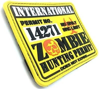 International Zombie Hunting Permit No Limit Airsoft PVC Morale Cosplay Patch