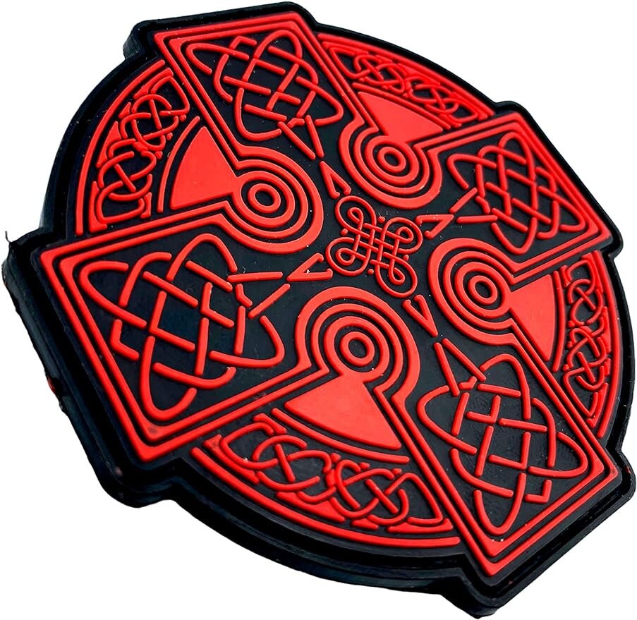 Celtic Cross Red Black Rune Airsoft Paintball PVC Morale Cosplay Patch