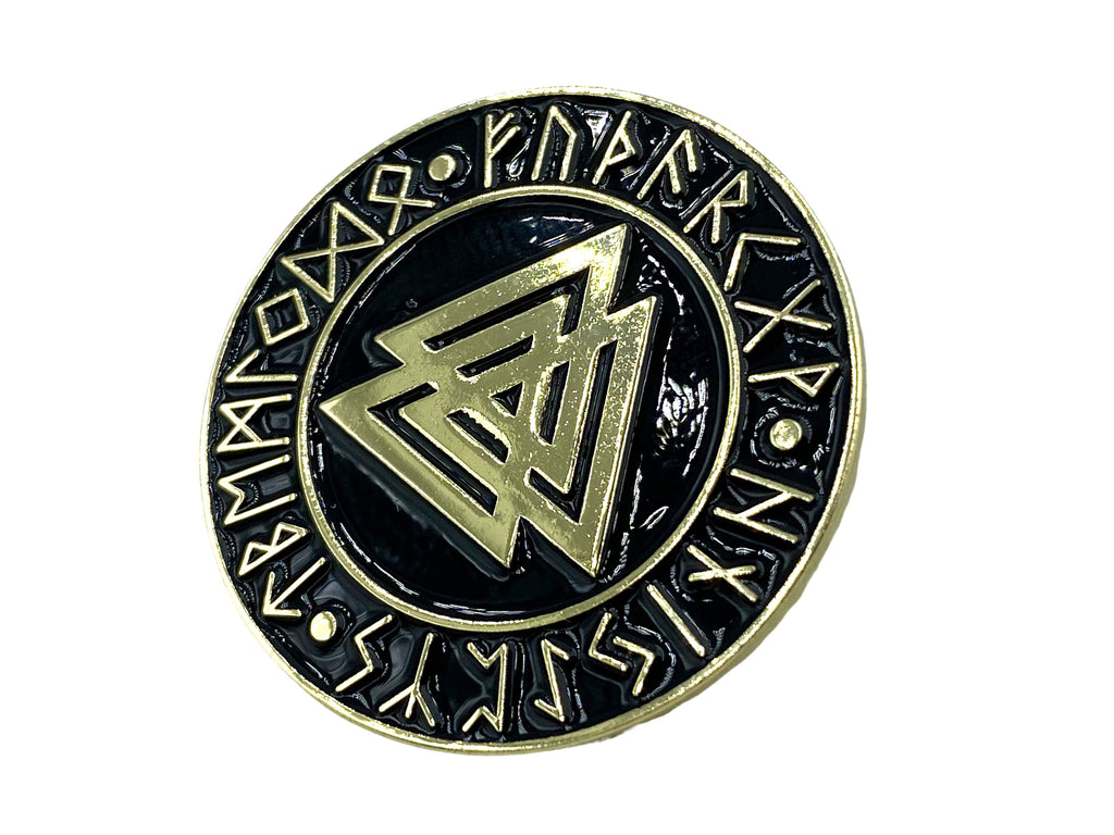 Valknut Knot Of The Slain Viking Gold Metal Pin Badge Brooch