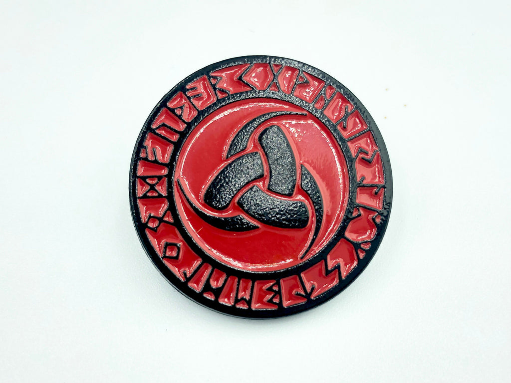 The Triple Horn of Odin The Horn Triskelion Norse Rune Viking Red Metal Pin Badge Brooch