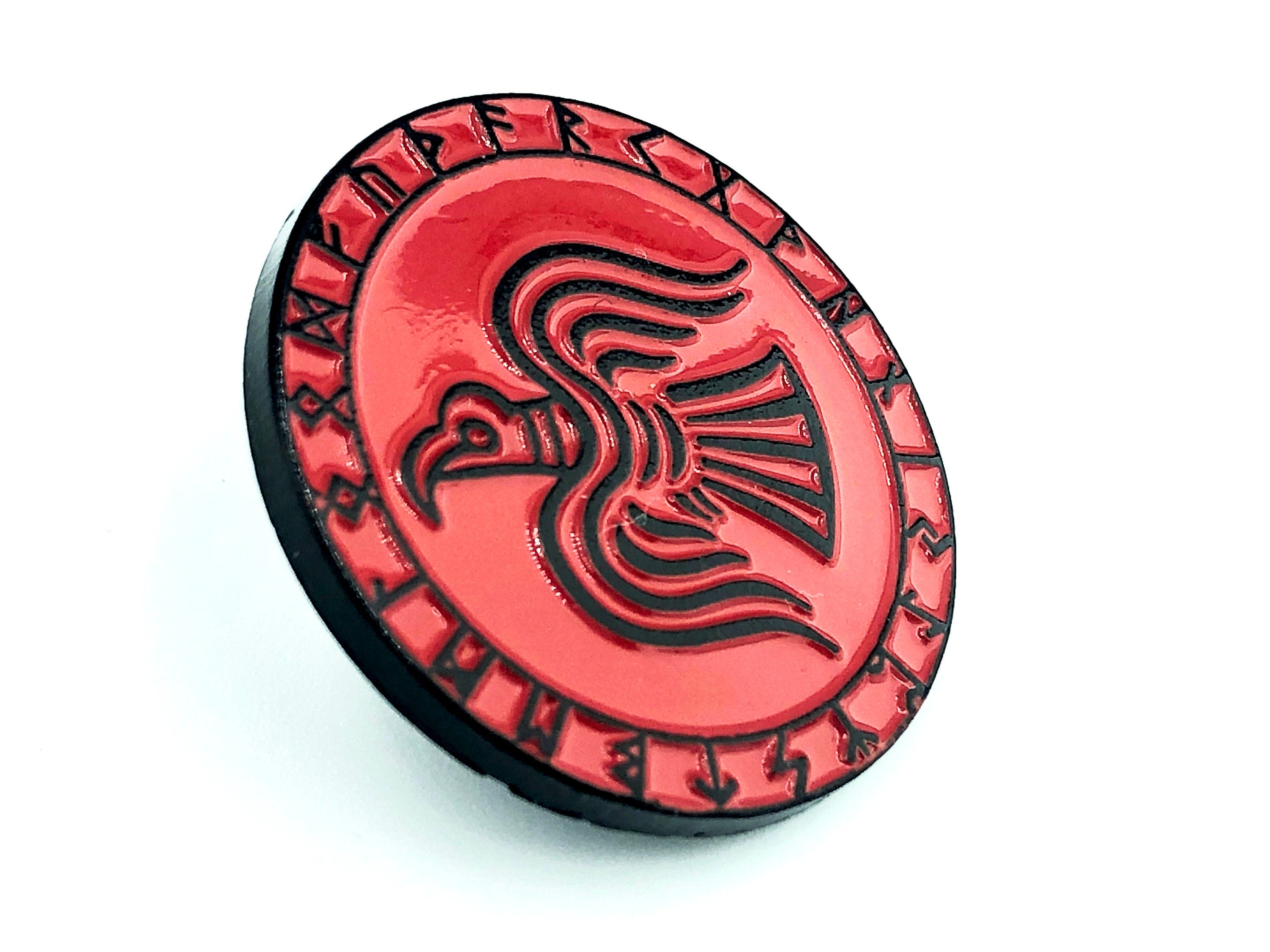Odin's Raven Norse Rune Viking Red Metal Pin Badge Brooch