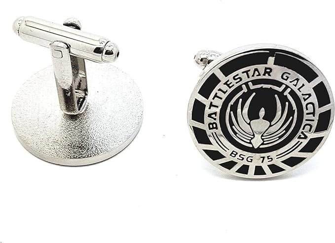 Silver Battlestar Galactica BSG 75 Officer Sci Fi Cosplay Cufflinks in Presentation Box