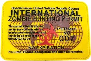 International Zombie Hunting Permit No Expiration Airsoft PVC Morale Cosplay Patch