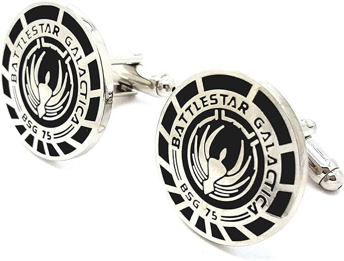 Silver Battlestar Galactica BSG 75 Officer Sci Fi Cosplay Cufflinks in Presentation Box