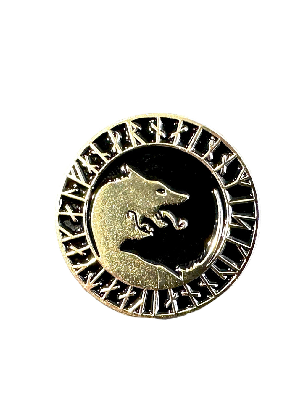 Wolf Geri and Freki Norse Rune Viking Metal Pin Badge Brooch
