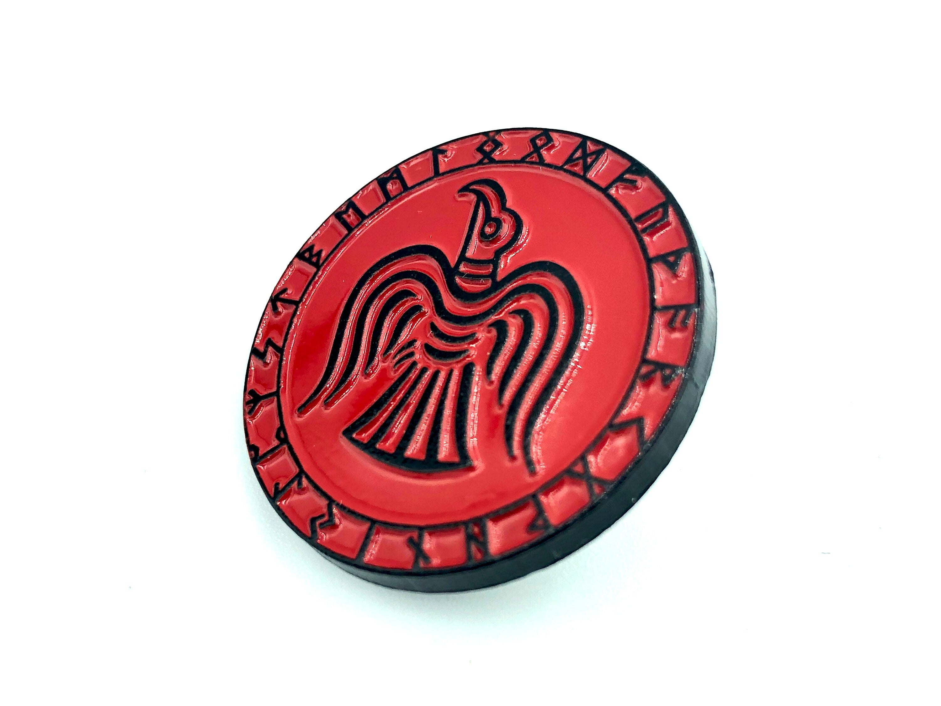 Odin's Raven Norse Rune Viking Red Metal Pin Badge Brooch