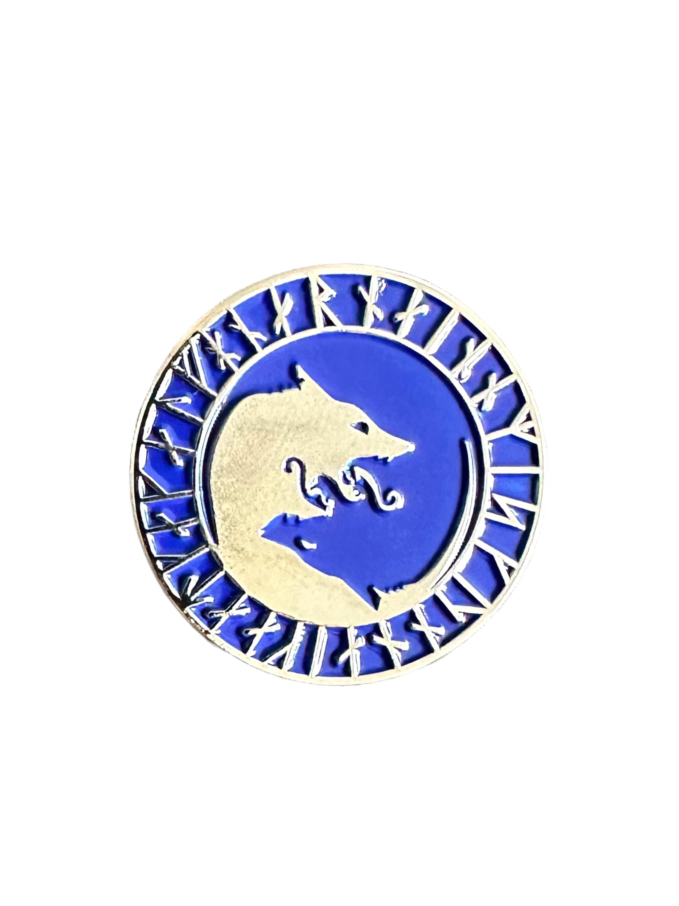 Wolf Geri and Freki Norse Rune Viking Metal Pin Badge Brooch