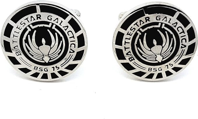 Silver Battlestar Galactica BSG 75 Officer Sci Fi Cosplay Cufflinks in Presentation Box