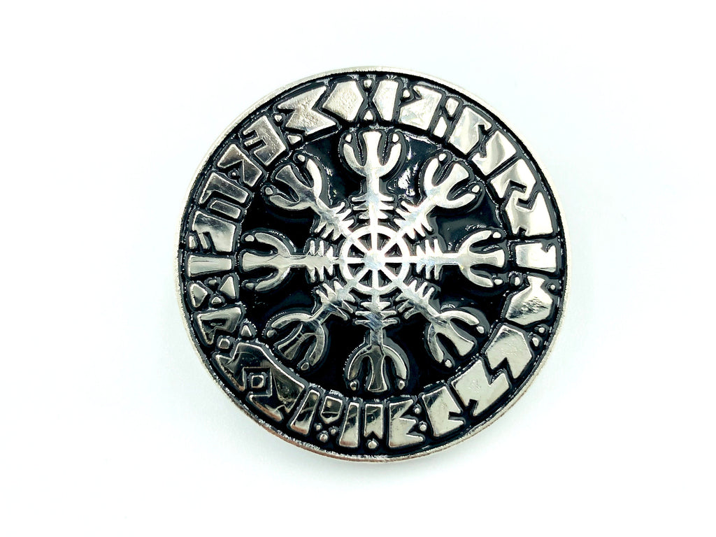 Aegishjalmr Viking Helm of Awe Terror Protection Norse Rune Viking Silver Metal Pin Badge Brooch