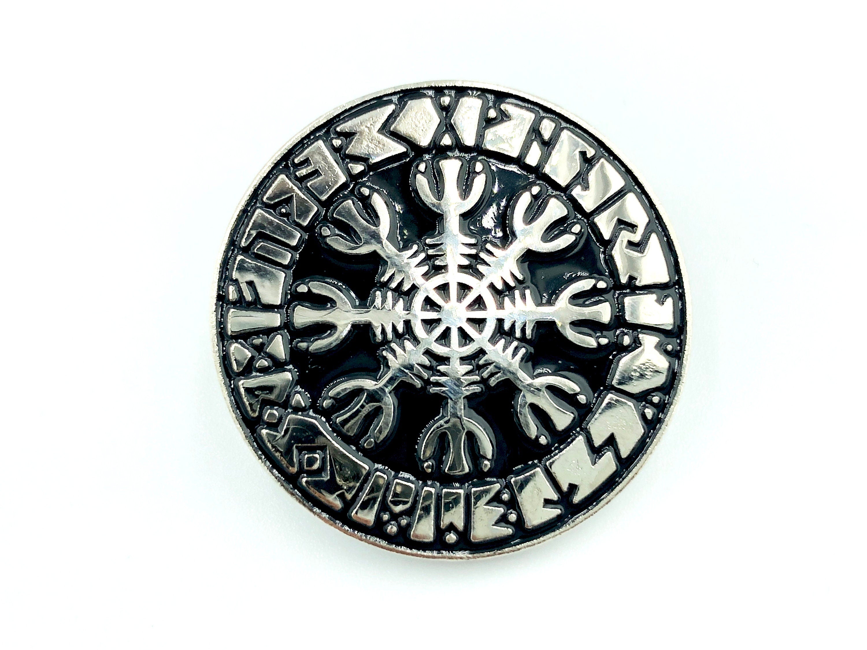 Aegishjalmr Viking Helm of Awe Terror Protection Norse Rune Viking Silver Metal Pin Badge Brooch
