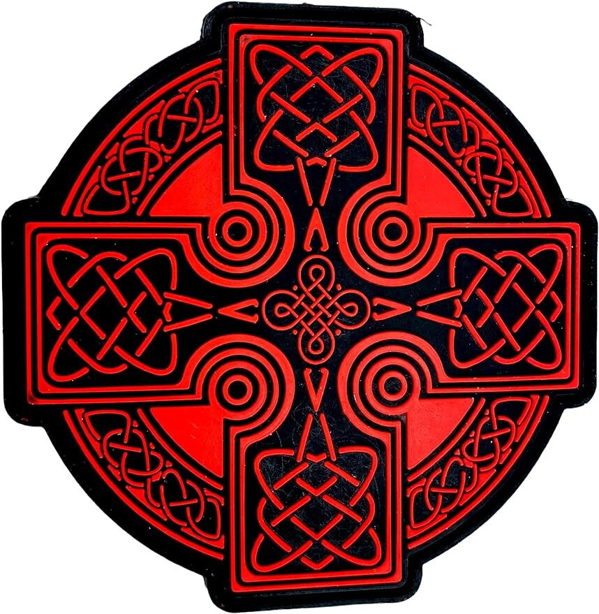 Celtic Cross Red Black Rune Airsoft Paintball PVC Morale Cosplay Patch