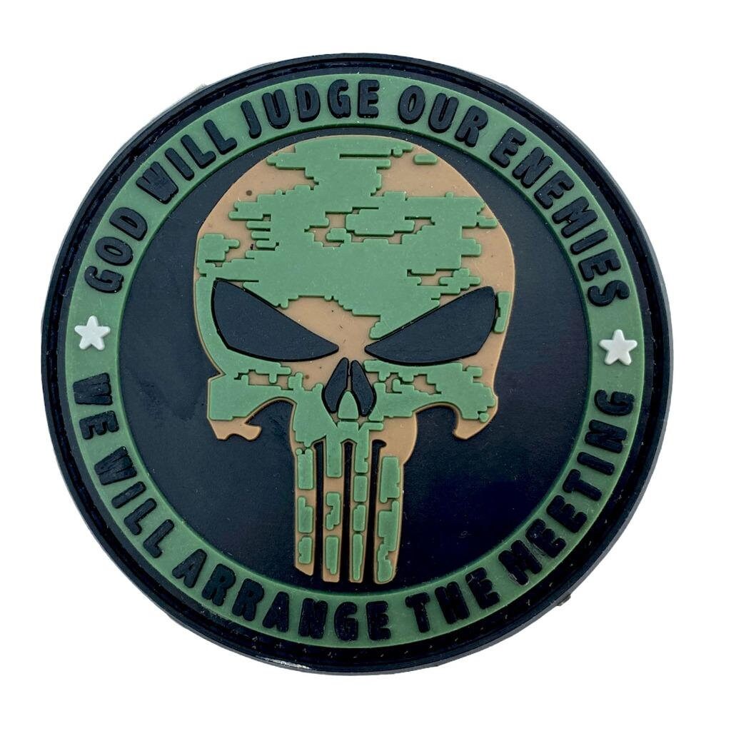 God Will Judge Our Enemies Camo Skull PVC Airsoft Paintball Cosplay Morale Patch