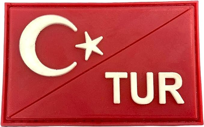 Turkey Turkish Diagonal Red TUR Glow in the Dark Flag Tactical PVC Airsoft Paintball Cosplay Team Patch