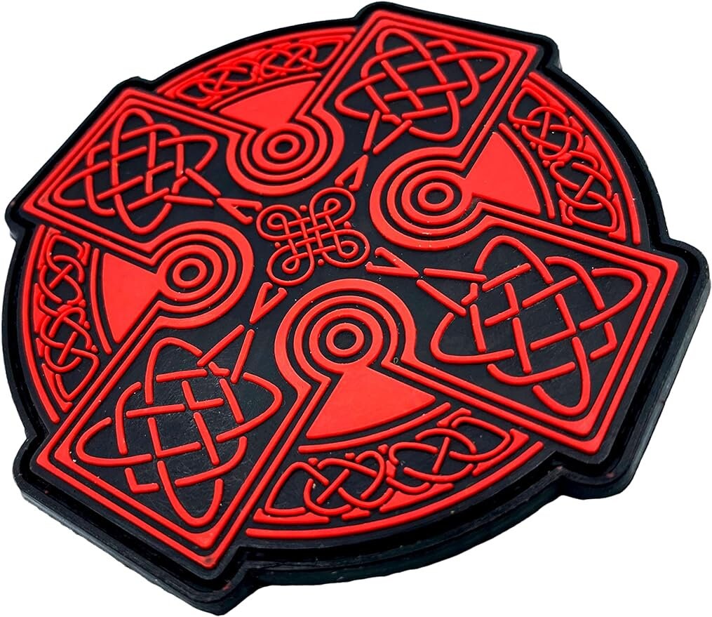 Celtic Cross Red Black Rune Airsoft Paintball PVC Morale Cosplay Patch