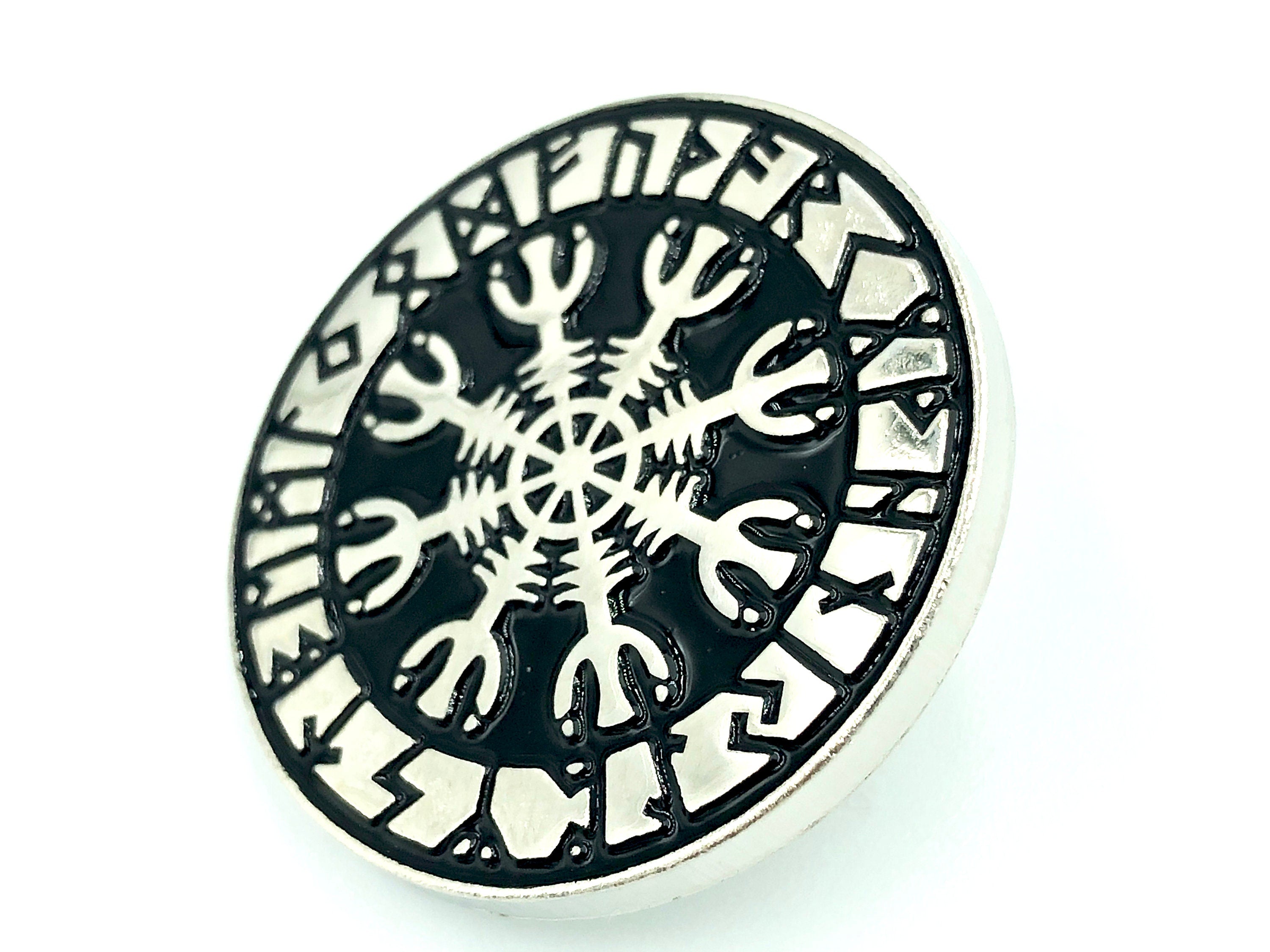 Aegishjalmr Viking Helm of Awe Terror Protection Norse Rune Viking Silver Metal Pin Badge Brooch