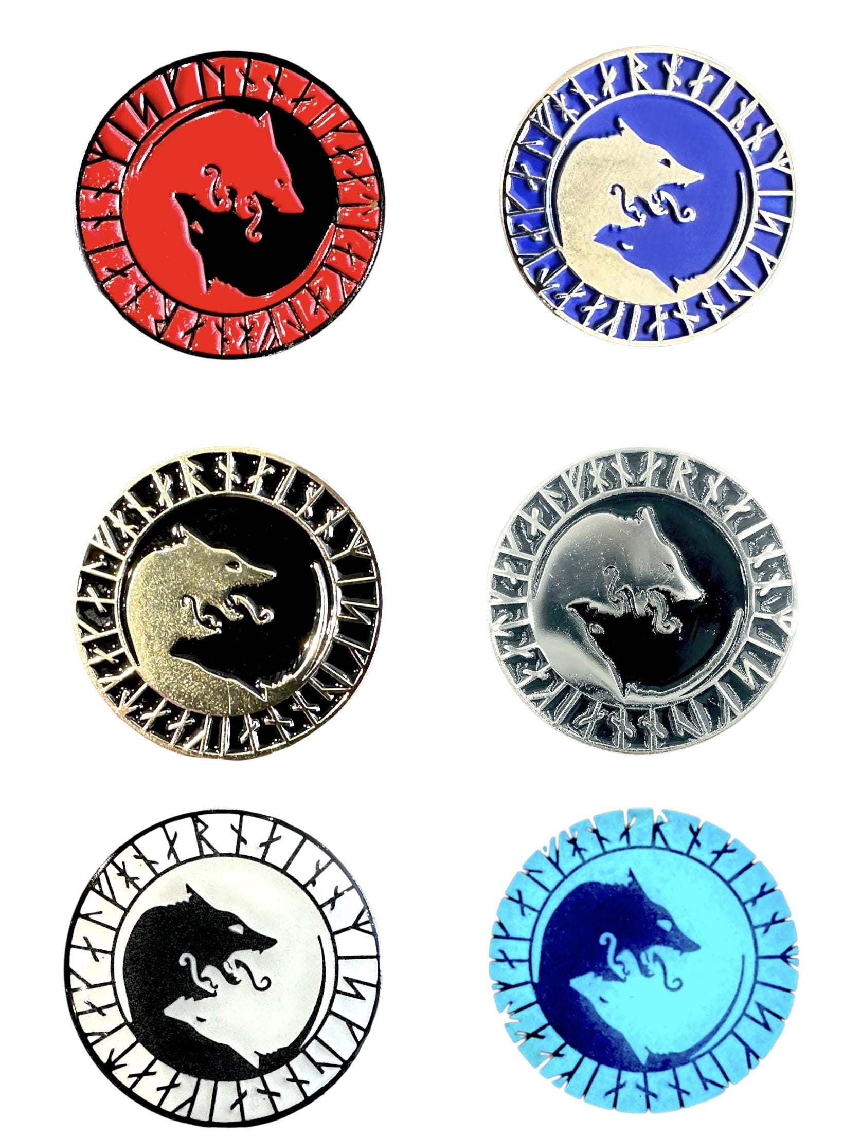 Wolf Geri and Freki Norse Rune Viking Metal Pin Badge Brooch