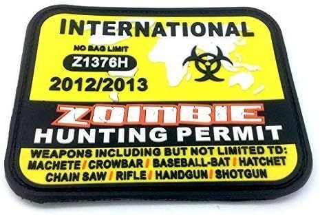 International Zombie Hunting Permit No Limit Airsoft PVC Morale Cosplay Patch